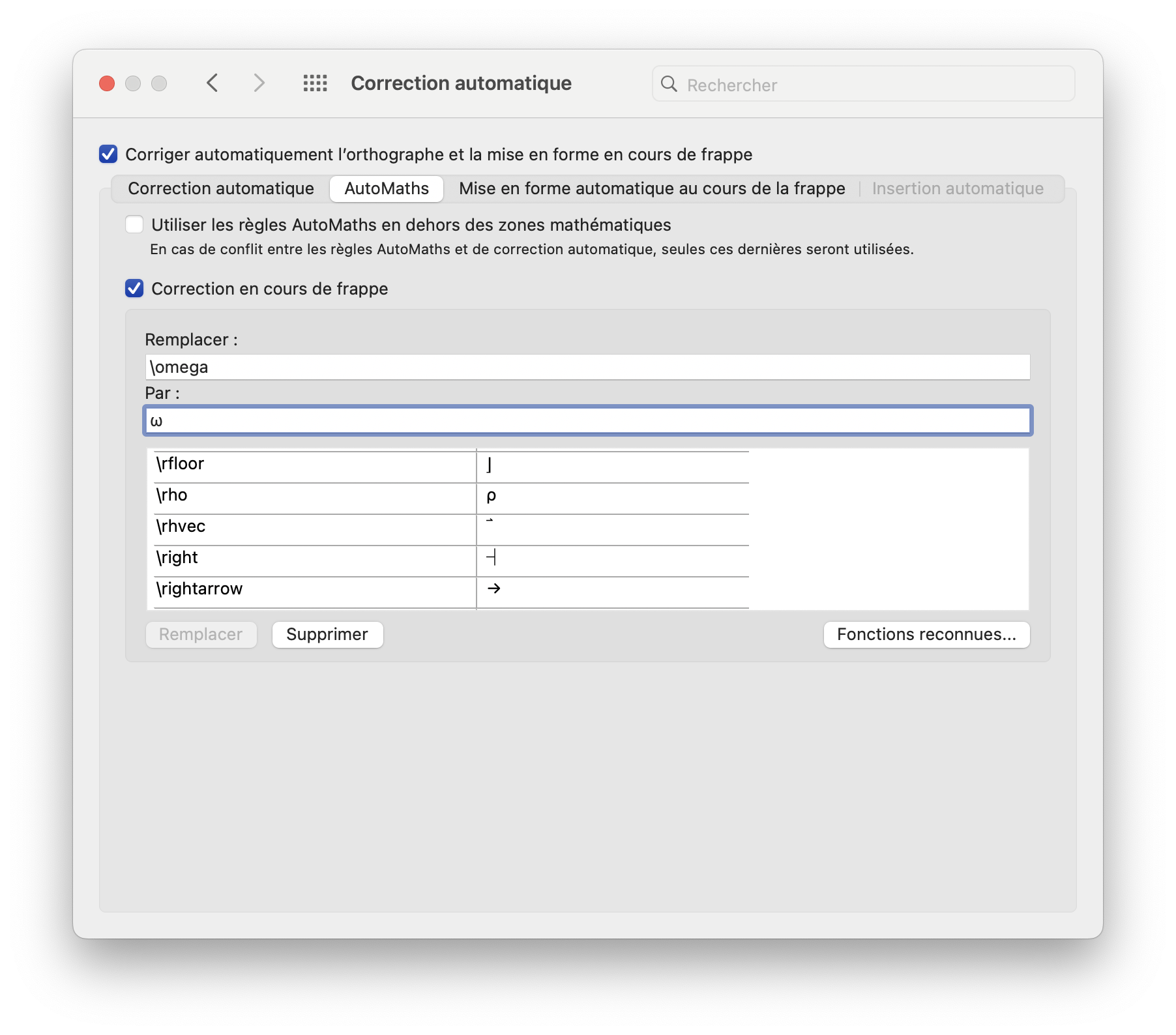 AutoCorrect Options Screenshot